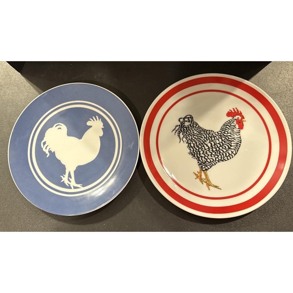 Curzon Barred Plymouth‎ Rock Rooster Chicken Plates Set Of 2 Variety Japan 8"